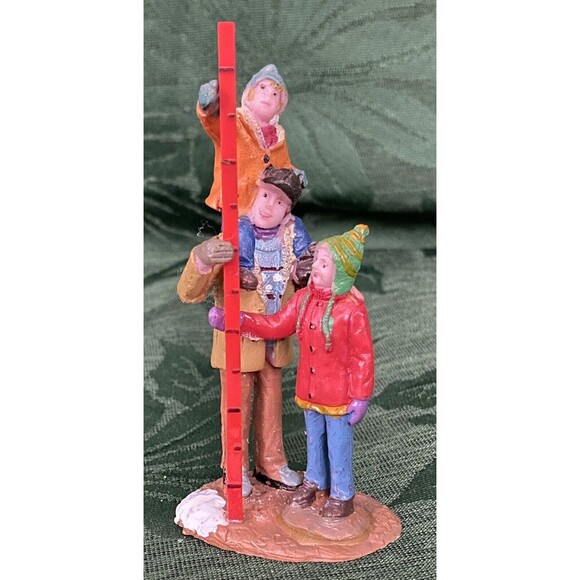 Christmas Village Figurine Family Measures Snow Gauge Dad Mom Boy Figure RARE - Picture 2 of 6